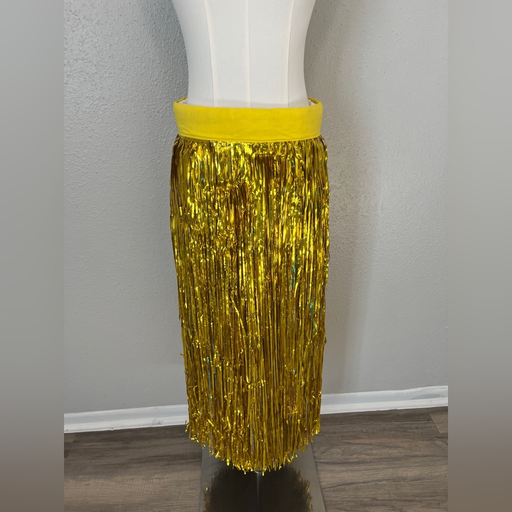 Vintage Style Cellophane Hula Skirt in Citron Gold Over Crackled Ice Iridescent